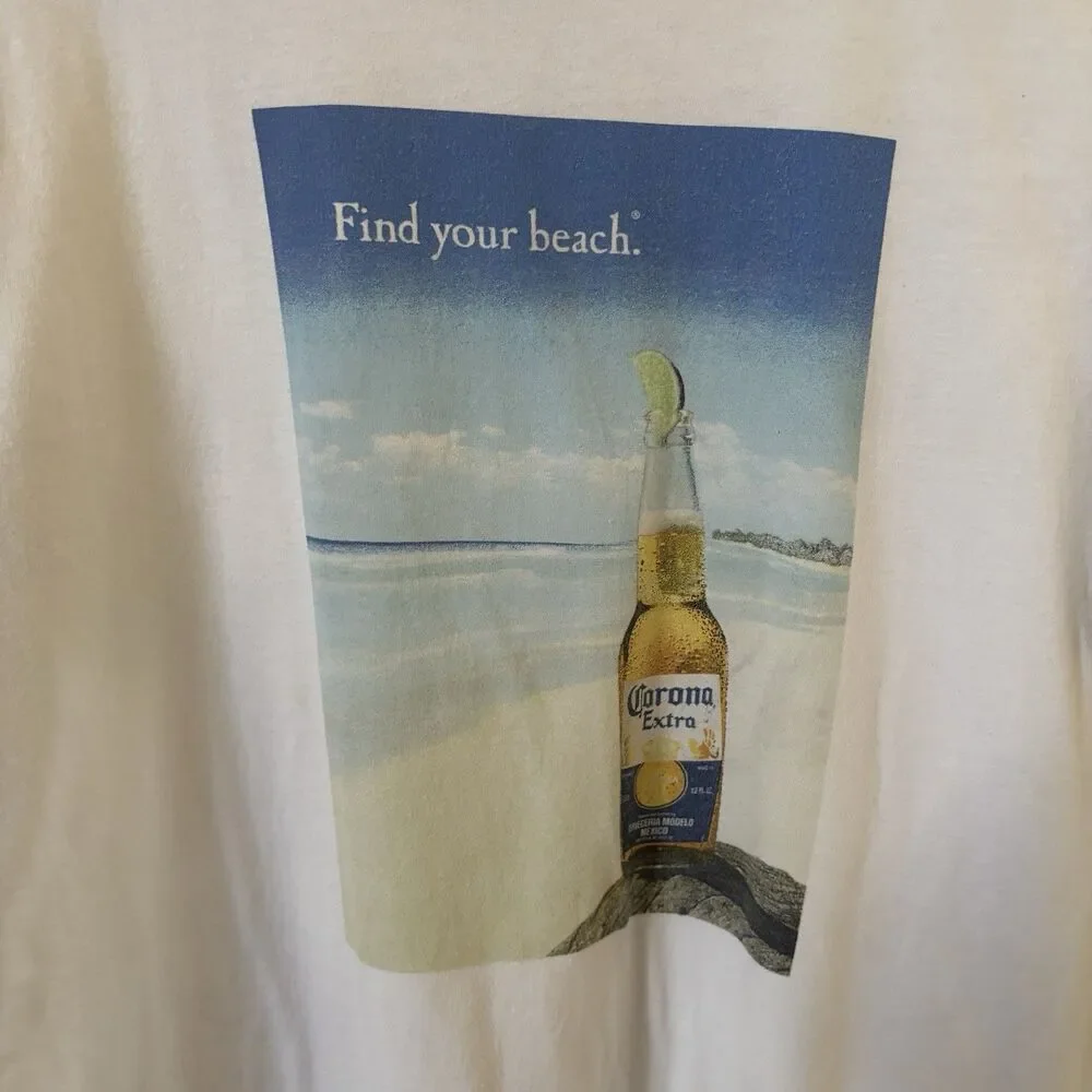 Corona Mens White Shirt Size L Short Sleeve Beer Beach‎ Logo Travel Outdoors USA
